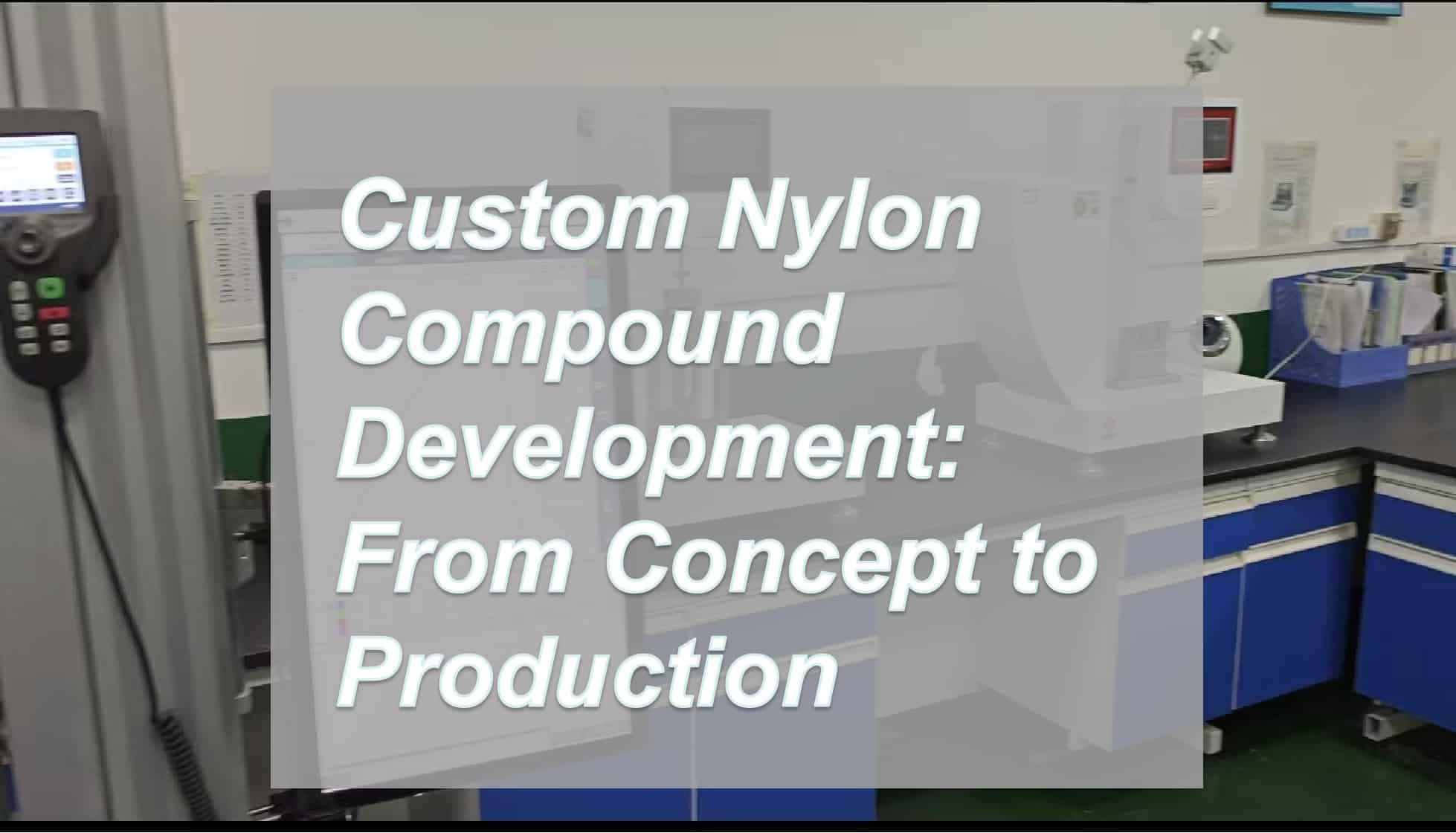 Custom nylon compound development process showing laboratory testing equipment in a nylon modification factory